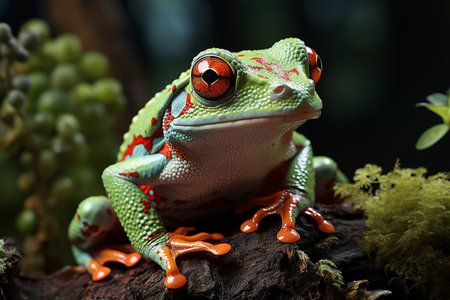 Green tree frog Agalychnis callidryas with red eye. Generative AI.の素材
