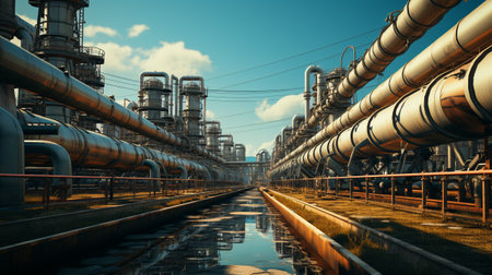 Large oil pipeline and gas pipeline in the process of oil refining and the movement of oil and gas. generative AI.の素材