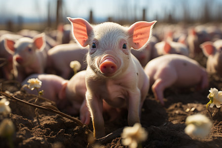 Ecological pigs and piglets at the domestic farm, Pigs at factory. generative aiの素材