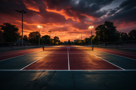 tennis court at sunset. generative aiの素材
