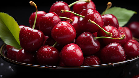 Many fresh sweet cherries background. Generative ai.の素材