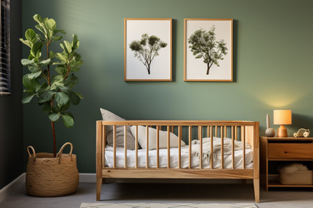 Wooden baby bed in children bedroom. generative aiの素材
