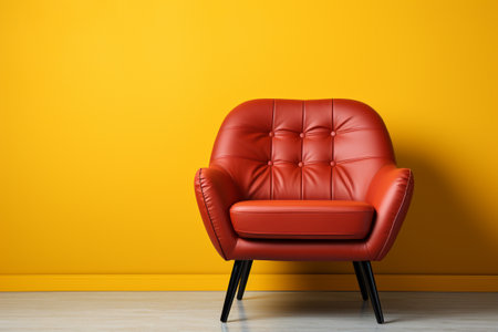 Modern red armchair on yellow background. generative aiの素材