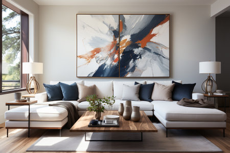 Design a modern minimalist living room with clean lines and neutral colors. generative aiの素材