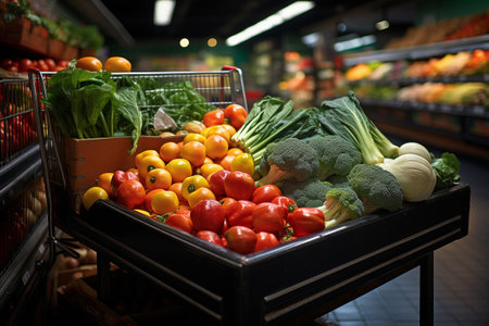 Variety of fresh fruits in supermarket. generative aiの素材