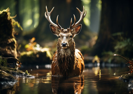 Beautiful deer in the forest. Generative aiの素材