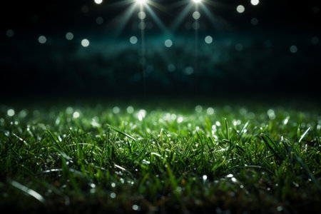Empty grass field scene background with spotlights light. Generative aiの素材