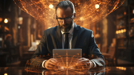 Medical technology, online health, global health network concept. Doctor using digital tablet and laptop computer, electronic medical record. Generative Ai.の素材