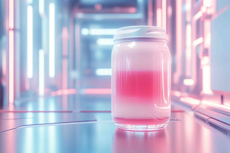 beverage container holding pink milkの素材