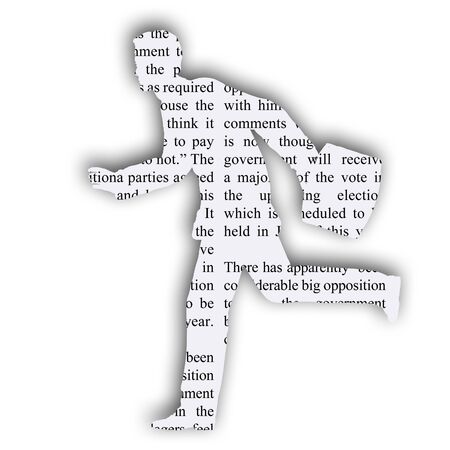 A newspaper cutout of a running businessman holding a briefcaseの写真素材