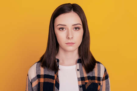 Charming nice cute worker lady look camera calm face brunette hairdoの写真素材