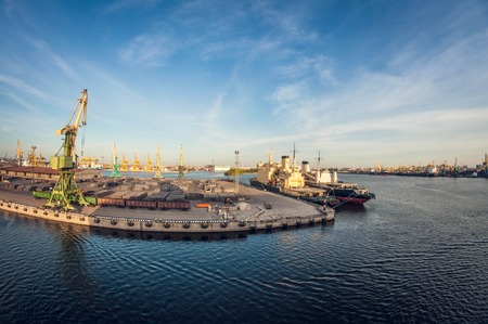 cargo railway industrial seaport, fisheye distortionの写真素材