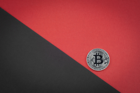 falling bitcoin concept, coin rolling down, blankの写真素材