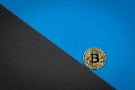 falling bitcoin concept, coin rolling down, blankの写真素材