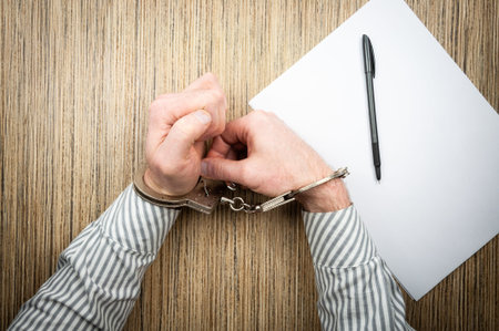 The process of opening handcuffs with a pin. Concept attempt to escape from the police.