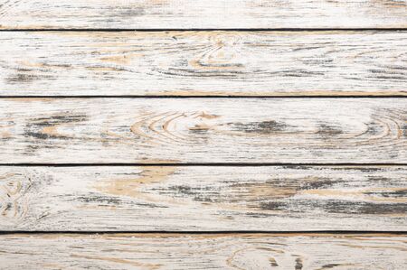 Natural old background of the white wooden plank boards horizontalの写真素材