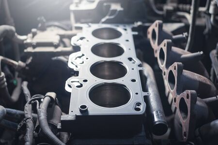cylinder head gasket replacement in the car serviceの写真素材