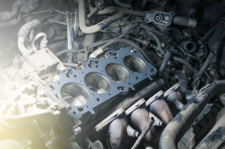 cylinder head gasket replacement in the car serviceの写真素材