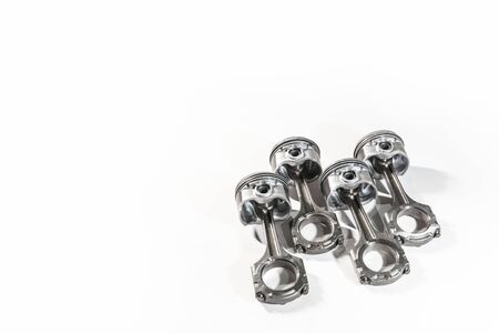 new pistons with connecting rod engine car on white background. copy spaceの写真素材