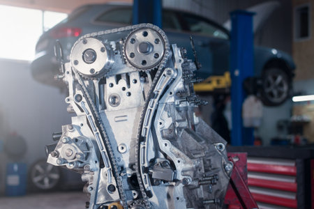 overhaul of the motor. partially disassembled engine in car service