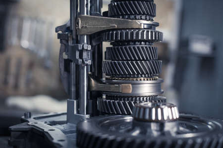 car gearbox disassembled on a table in car service. Close upの写真素材