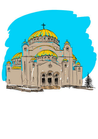 Orthodox Church building. Religion and landmark architectureのイラスト素材