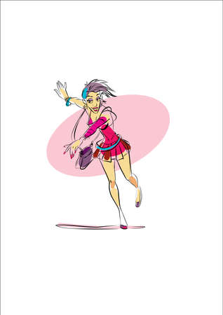 A woman is running late. Or a young girl dancing funny.のイラスト素材