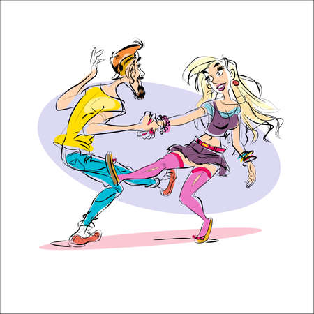 Couple dancing rock. Man and woman in dance. Music and loveのイラスト素材