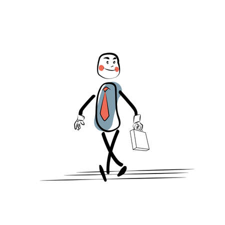 Positive businessman goes to work. Character comic sketch style hand drawing. Business concept successのイラスト素材