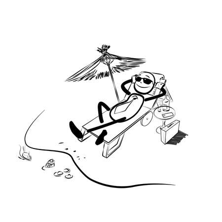 Businessman resting on the beach. Tourism and travel. Vacation. The business concept of a holiday by the seaのイラスト素材
