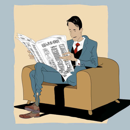 Solid man reading a newspaper. News and press. Subscription to the publication. Business news business conceptのイラスト素材