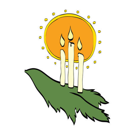 Christmas candles shining through the branches of a tree, color illustration. New year and holidaysのイラスト素材