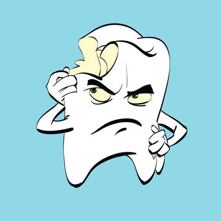 The aching tooth with caries, a comic book character. Dental hygiene. Medicine and dentistryのイラスト素材