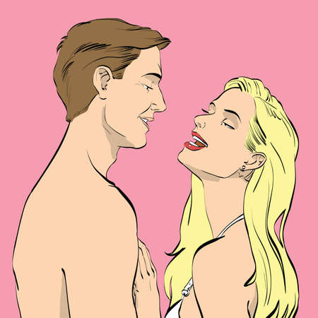 Man and woman couple in love sex. Hand drawing color illustrationのイラスト素材