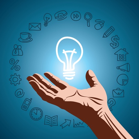 drawing light bulbs in hand ideaのイラスト素材