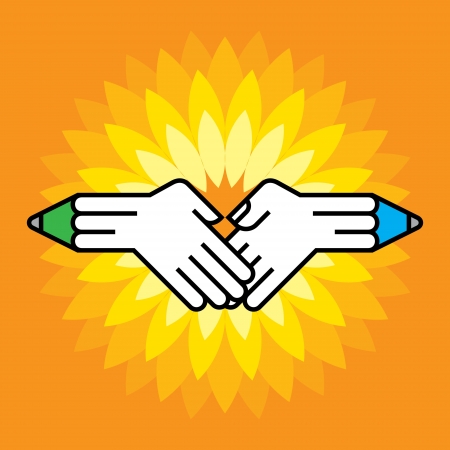 shake hands with pencilのイラスト素材