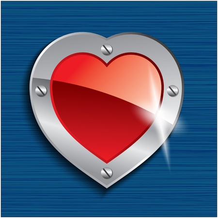 Glossy red heart on a metal plate のイラスト素材