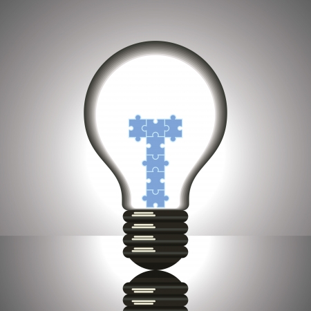  puzzle to answer shown conceptually by puzzle changing into bulb のイラスト素材