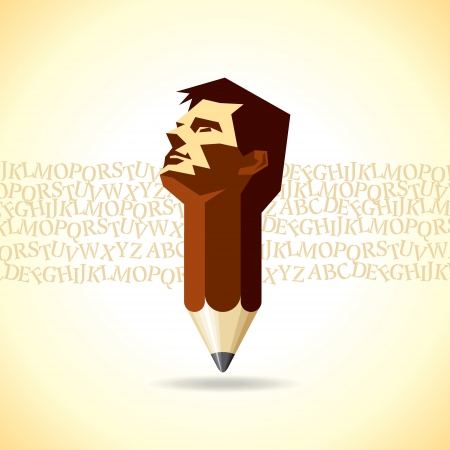 abstract vector pencil and man mergeのイラスト素材