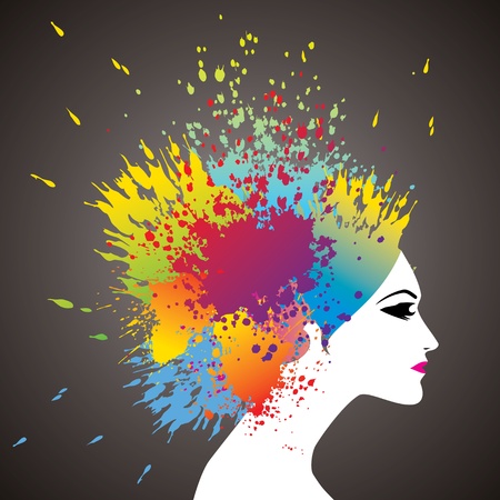 beautiful girl with colorful hair splashesのイラスト素材