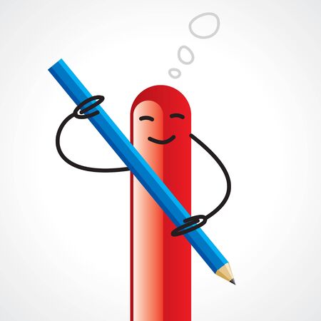 A Cartoon Scribbling Something with the Use of a Pencilのイラスト素材