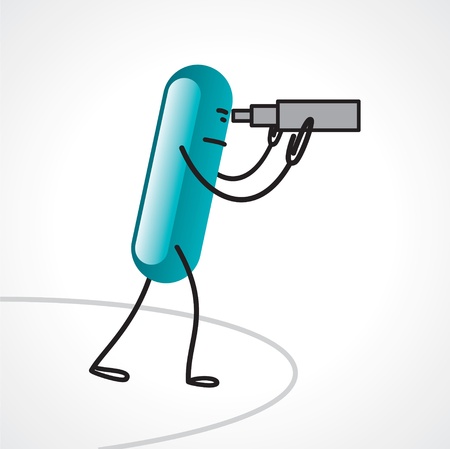 Stick man using a telescope isolated on white backgroundのイラスト素材
