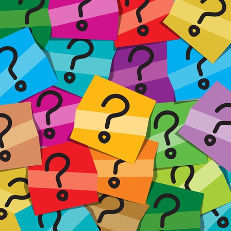 Many sticky notes with questions all posted on an office note board to represent confusionのイラスト素材