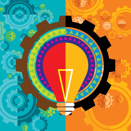 gear and bulb in colorful backgroundのイラスト素材