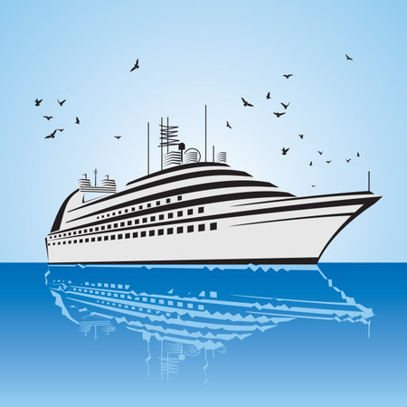 a very realistic view of Cruise Ship, similar to the Freedom of the Sea ship  Sailing out at sea のイラスト素材