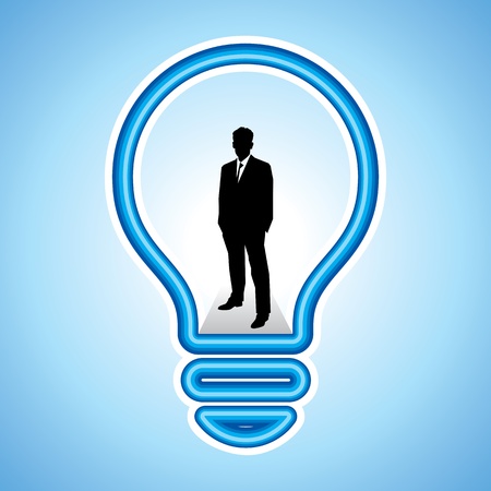 Modern human man inside a high-tech light bulb, smart businessman info graphic concept,のイラスト素材