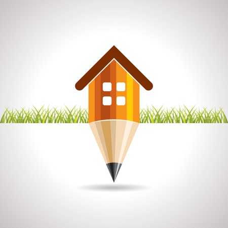 home with pencil education conceptのイラスト素材