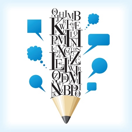 alphabetic pencil with speech bubbleのイラスト素材