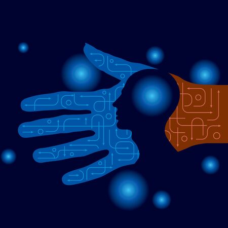 the man in the hand with glowing starのイラスト素材