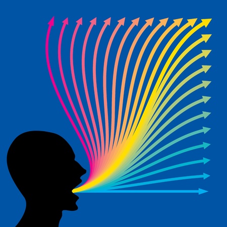 silhouette man with upward colorful arrowのイラスト素材